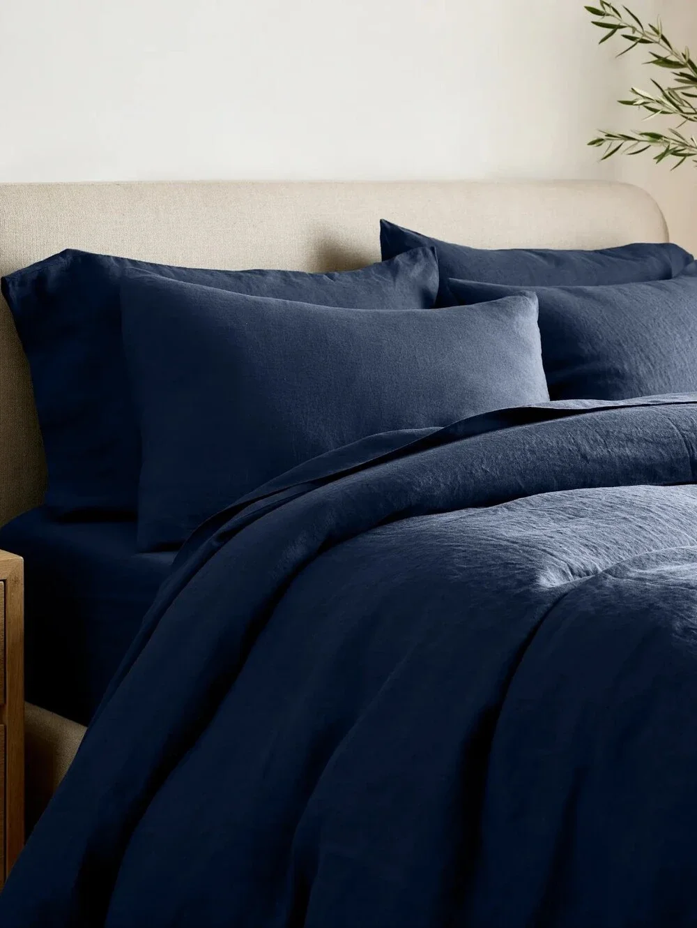 Quince European Linen  Duvet And Sham Set Full /queen Navy NWT